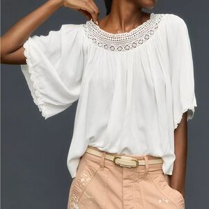 Anthropologie White Crochet Detail Blouse